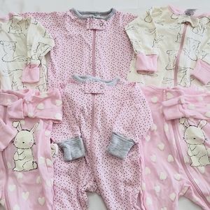 Twin girl's preemie long sleeve footed sleepers bundle of 6